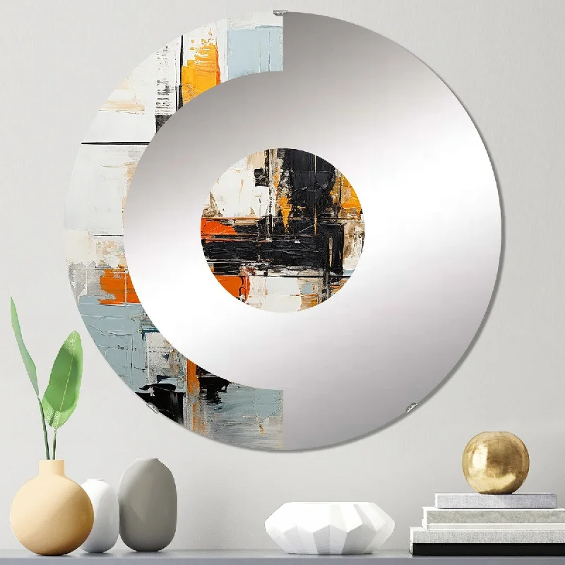 Designart "Deconstructed Colorfields Minimal Abstract II" - Modern Abstract Painting Half Circle Wall Mirror