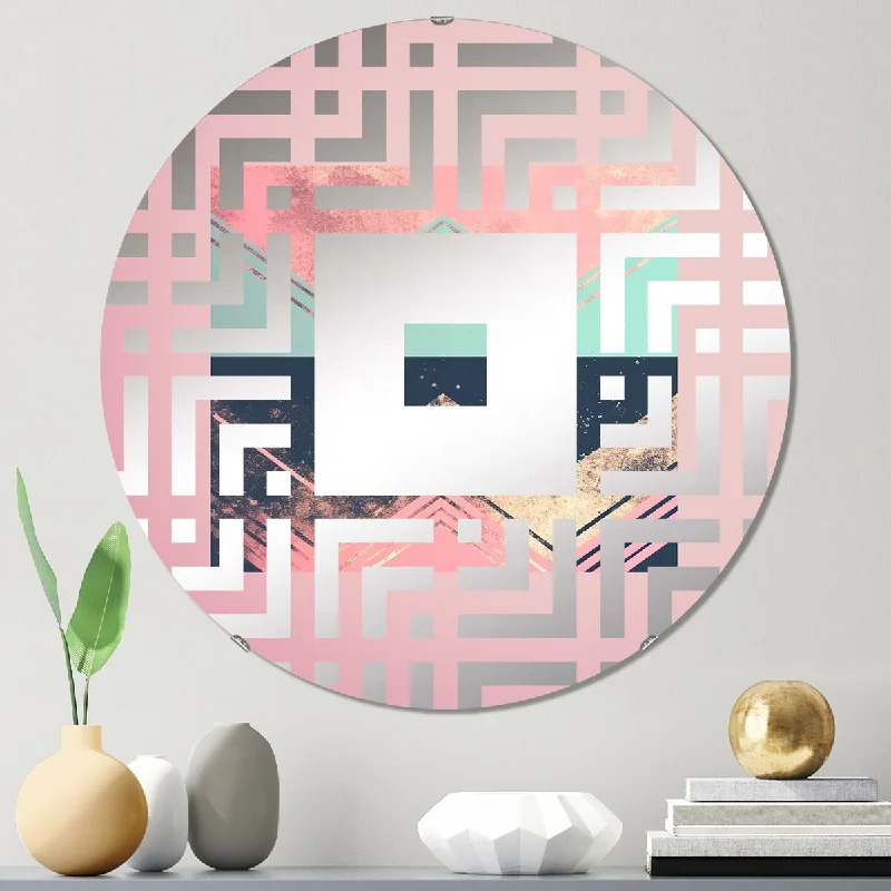 Designart "Elemental Ocean Retro Geometrics Vintage Pastel" - Modern Abstract Geometric Square Wall Mirror