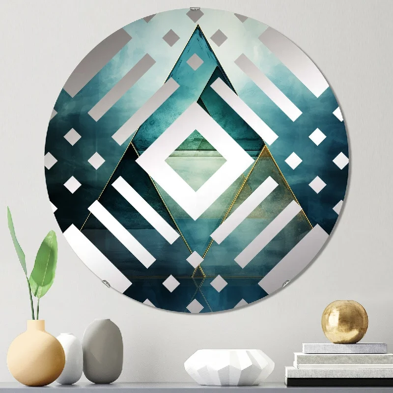 Designart "Emerald blue pyramid shapes I" - Modern Abstract Modern Shapes Diamond Decorative Mirror