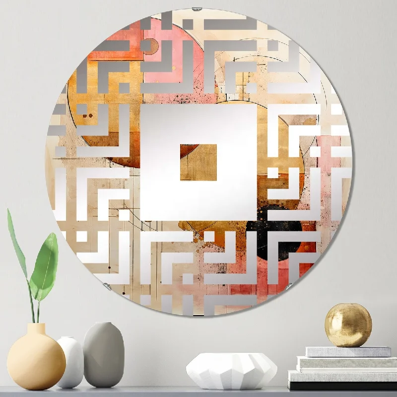 Designart "Escape To Serenity Vintage Pink Gold III" - Modern Abstract Geometric Square Wall Mirror