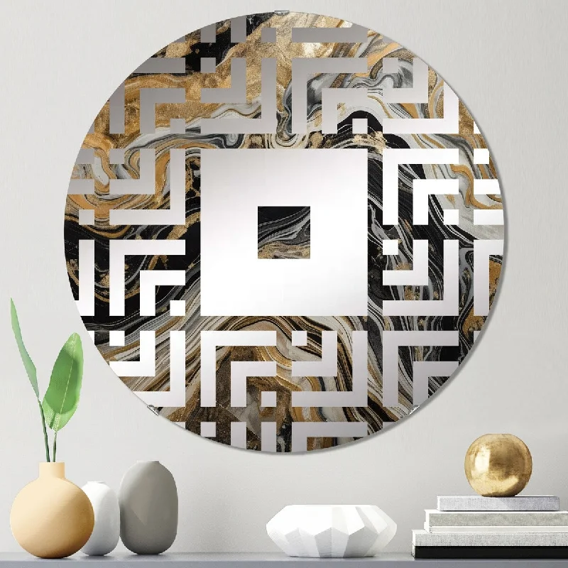 Designart "Exploring The Depths Of Black Gold Geode II" - Modern Abstract Marble Square Wall Mirror