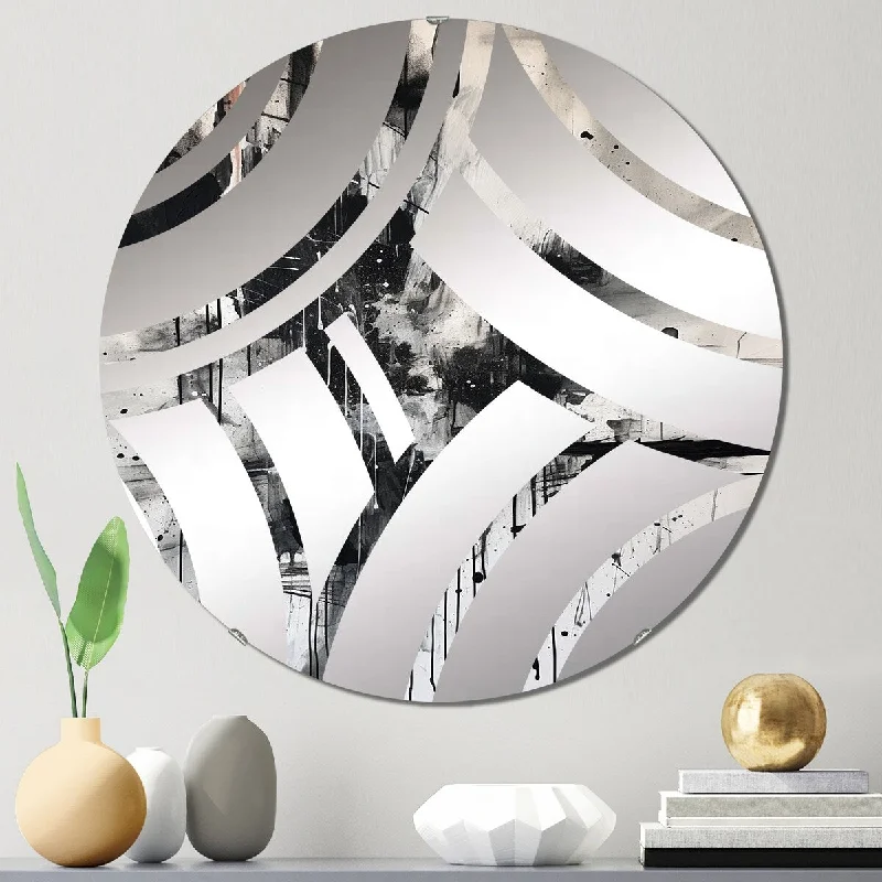 Designart "Exploring The Depths Of Black Marble III" - Modern Abstract Geometric Centre Wave Decorative Mirror