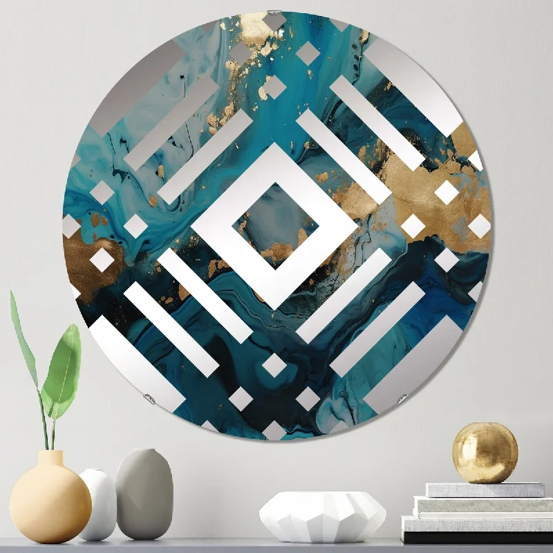 Designart "Exploring The Depths Of Blue Gold Geode II" - Modern Abstract Marble Diamond Decorative Mirror