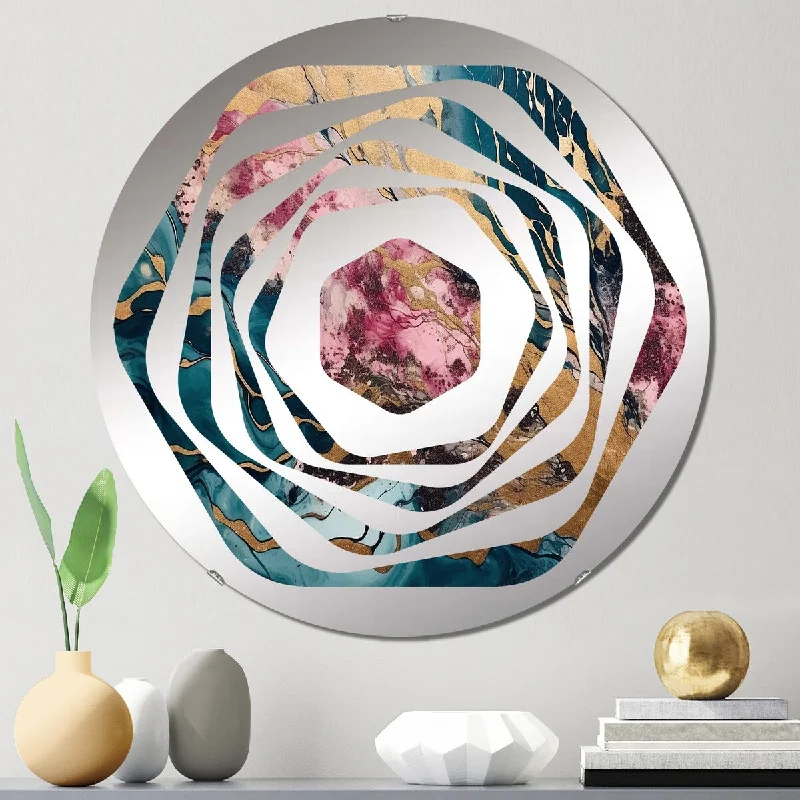 Designart "Exploring The Depths Of Pink Gold Geode II" - Modern Abstract Marble Amorphe Decorative Mirror