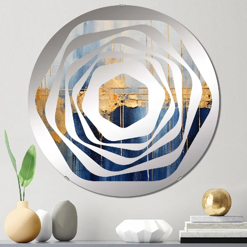 Designart "Fabric Of Time Abstract Blue And Gold IV" - Modern Abstract Painting Amorphe Decorative Mirror