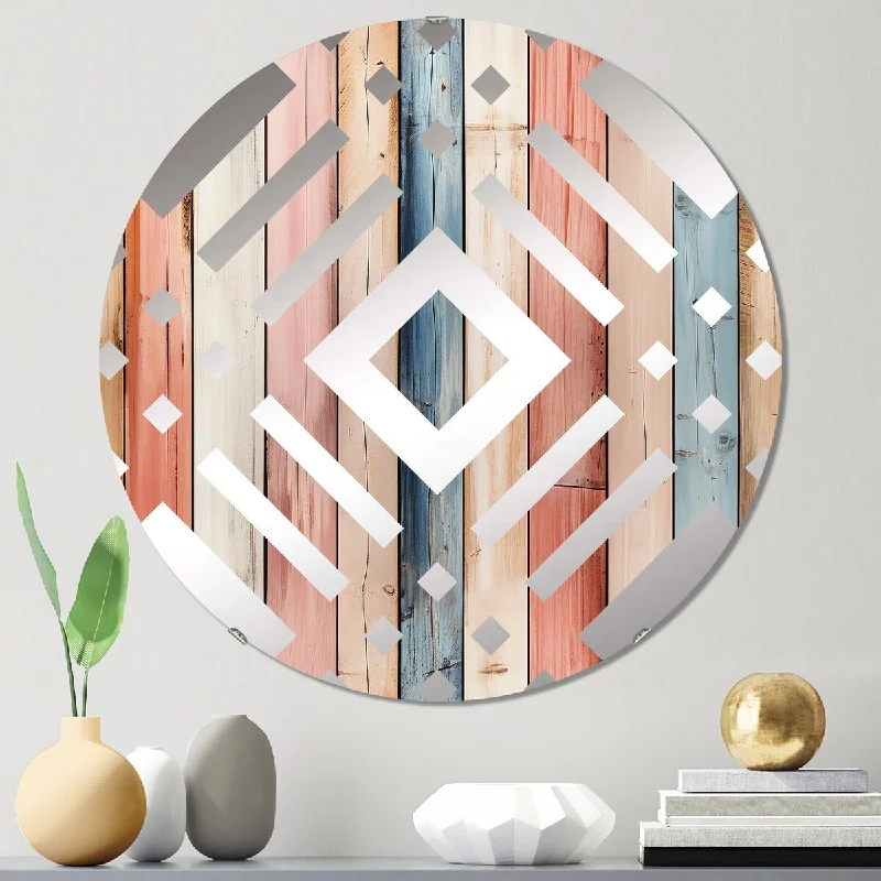 Designart "Farmhouse Planks Pink Striped Pattern" - Modern Striped, Abstract Diamond Decorative Mirror