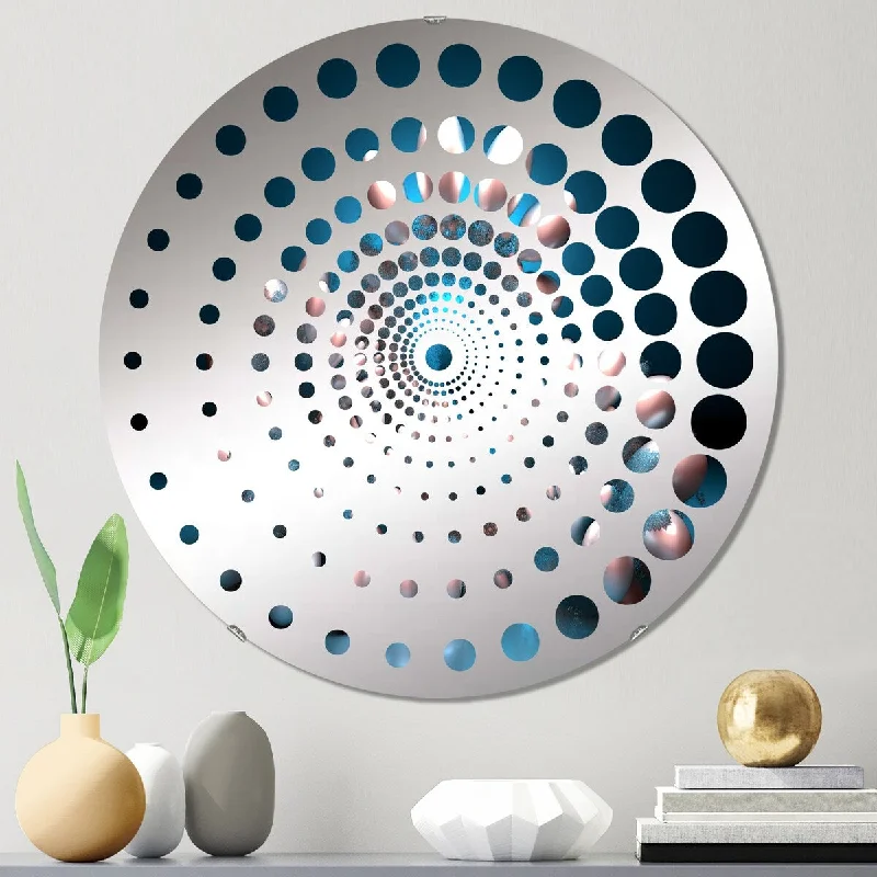 Designart "Fractal 3D Universe In Futuristic Blue" - Modern Fractals Spiral Circle Wall Mirror