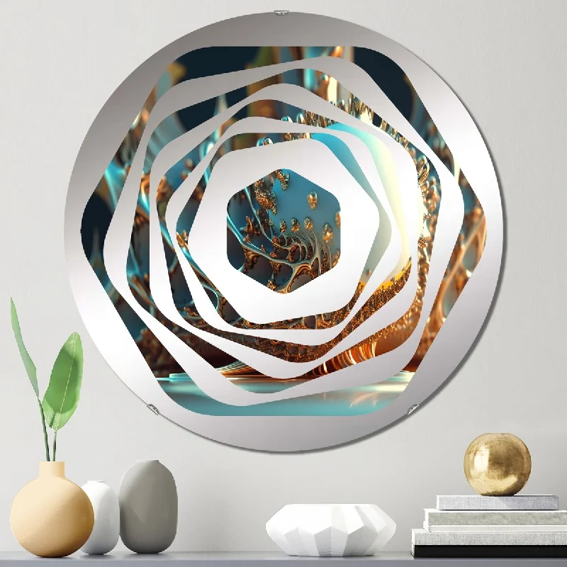 Designart "Fractal Turquoise Pastel Cosmic Architecture III" - Modern Fractals Amorphe Decorative Mirror