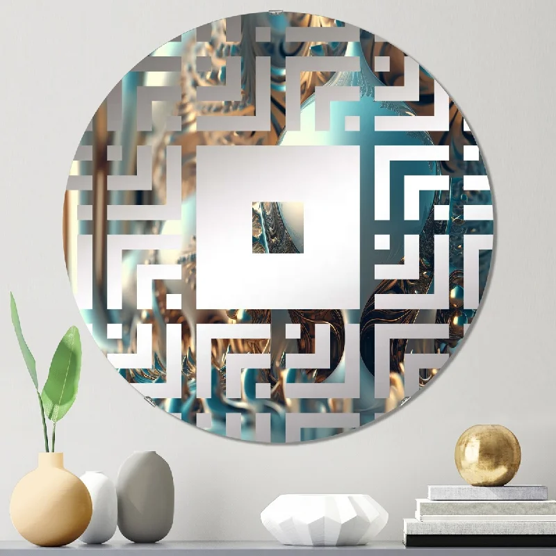 Designart "Fractal Turquoise Pastel Cosmic Architecture" - Modern Fractals Square Wall Mirror