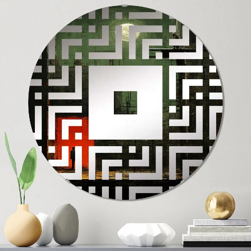 Designart "Full Moon Urban Solitude Retro Minimal III" - Modern Abstract Geometric Square Wall Mirror