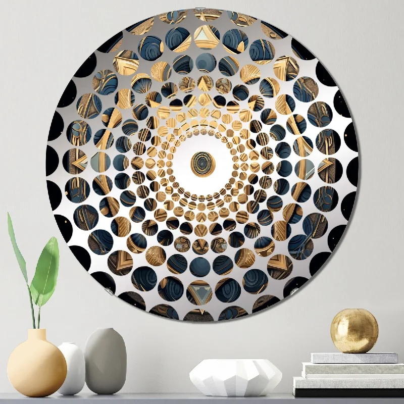 Designart "Geometric Mandala In Gold And Nova Blue I" - Traditional Boho Mandala Concentric Circles Decorative Mirror