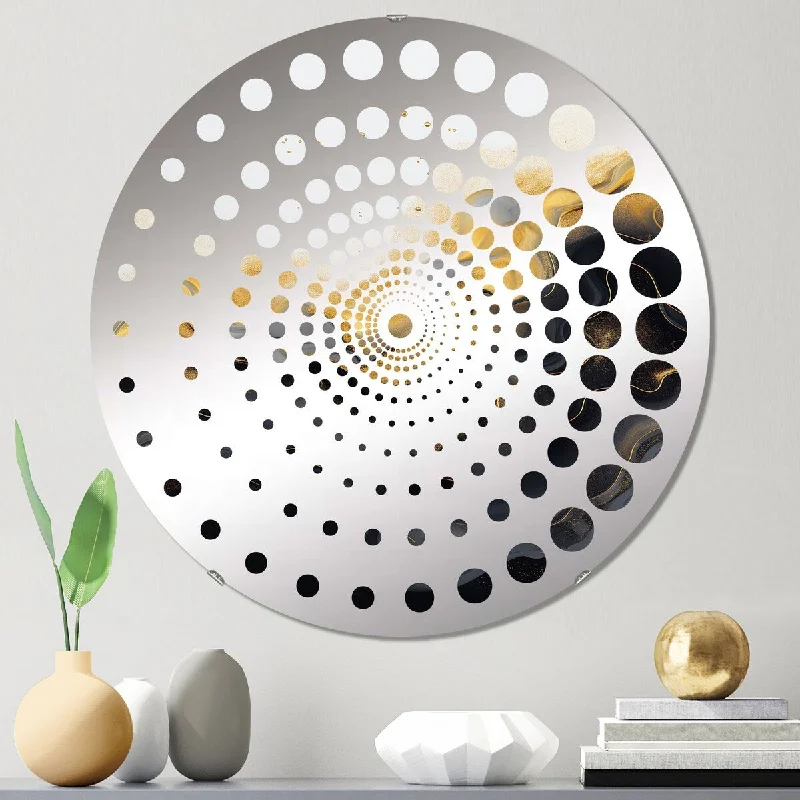 Designart "Gold and black Marble Essence II" - Modern Abstract Marble Spiral Circle Wall Mirror