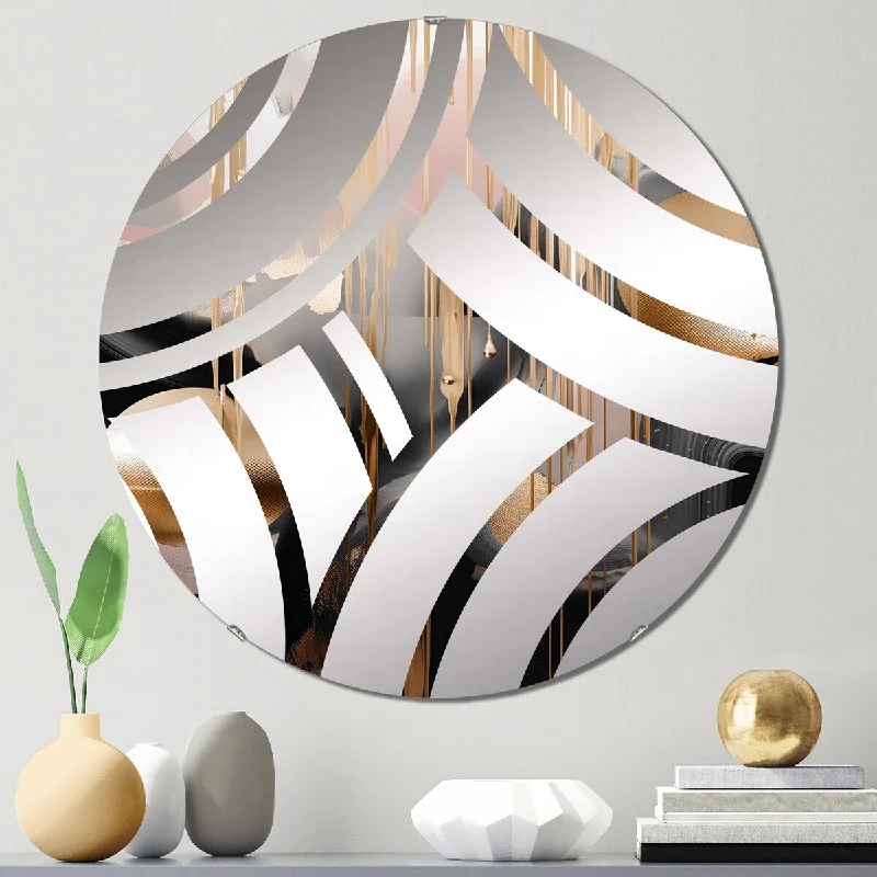 Designart "Gold And Black Marble Expression II" - Modern Abstract Marble Centre Wave Decorative Mirror