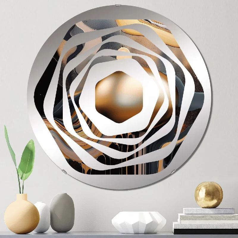 Designart "Gold And Black Marble Mirage II" - Modern Abstract Marble Amorphe Decorative Mirror