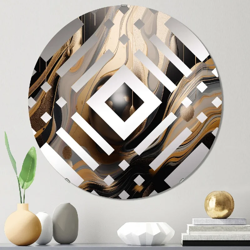 Designart "Gold And Black Marbled Euphoria I" - Modern Abstract Marble Diamond Decorative Mirror