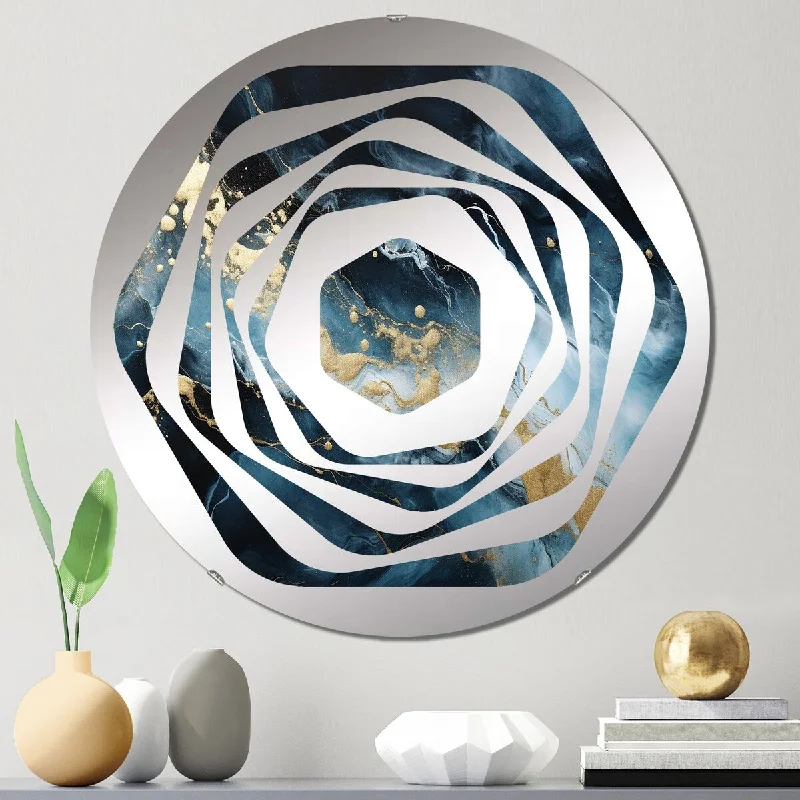 Designart "Gold and blue Abstract marble mystic harmony" - Modern Abstract Marble Amorphe Decorative Mirror