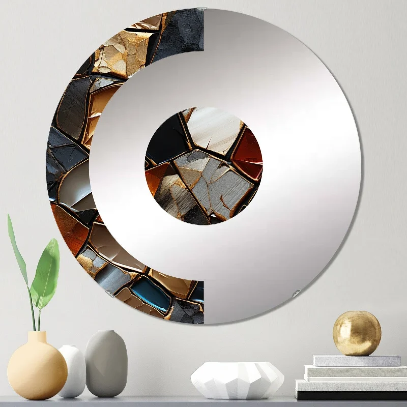 Designart "Gold and blue Cubic Mosaic tiles IV" - Modern Abstract Tile Half Circle Wall Mirror