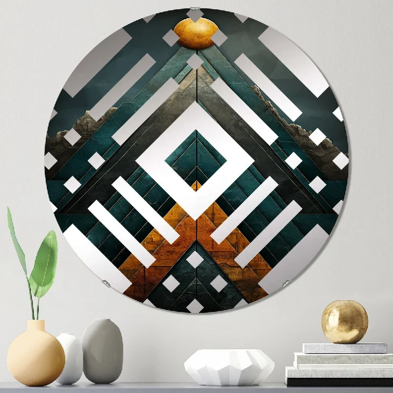 Designart "Gold and blue marble chevrons pyramid " - Modern Abstract Tile Diamond Decorative Mirror