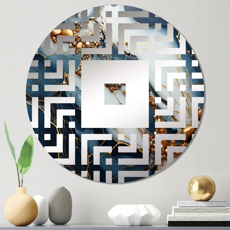 Designart "Gold and blue marble ink art V" - Modern Abstract Marble Square Wall Mirror