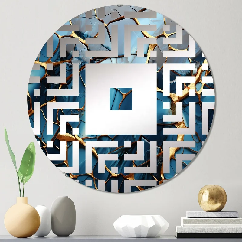 Designart "Gold and Blue Marble Mosaic Agate I" - Modern Abstract Square Wall Mirror