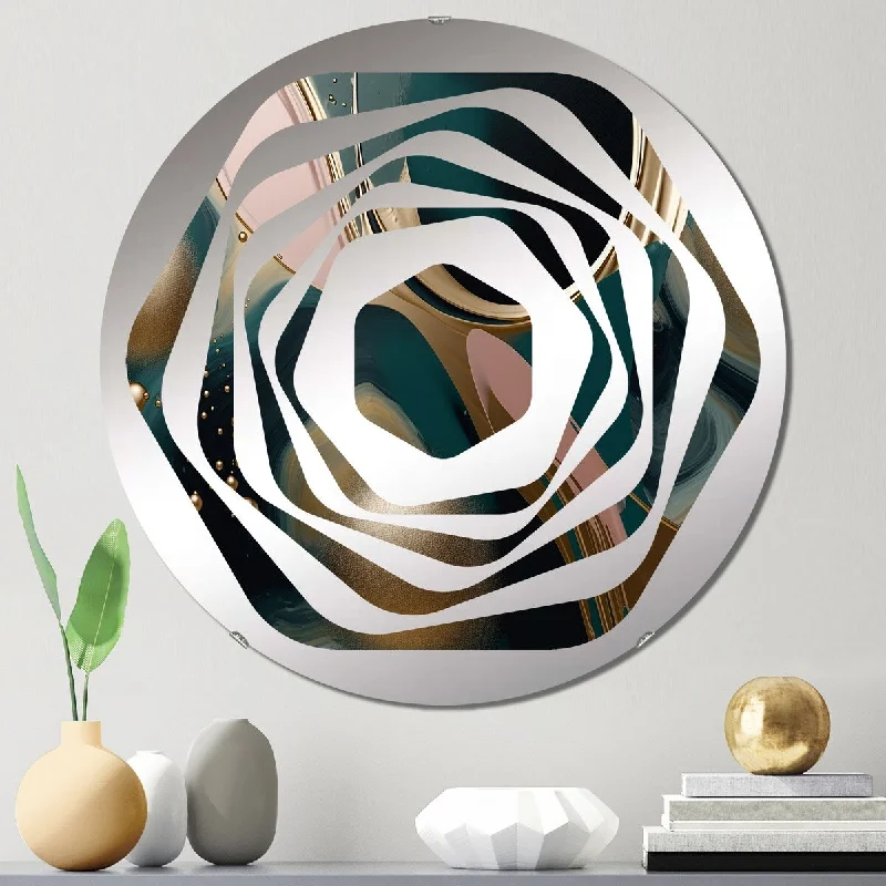 Designart "Gold and green Abstract liquid ink harmony " - Modern Abstract Liquid Ink Amorphe Decorative Mirror