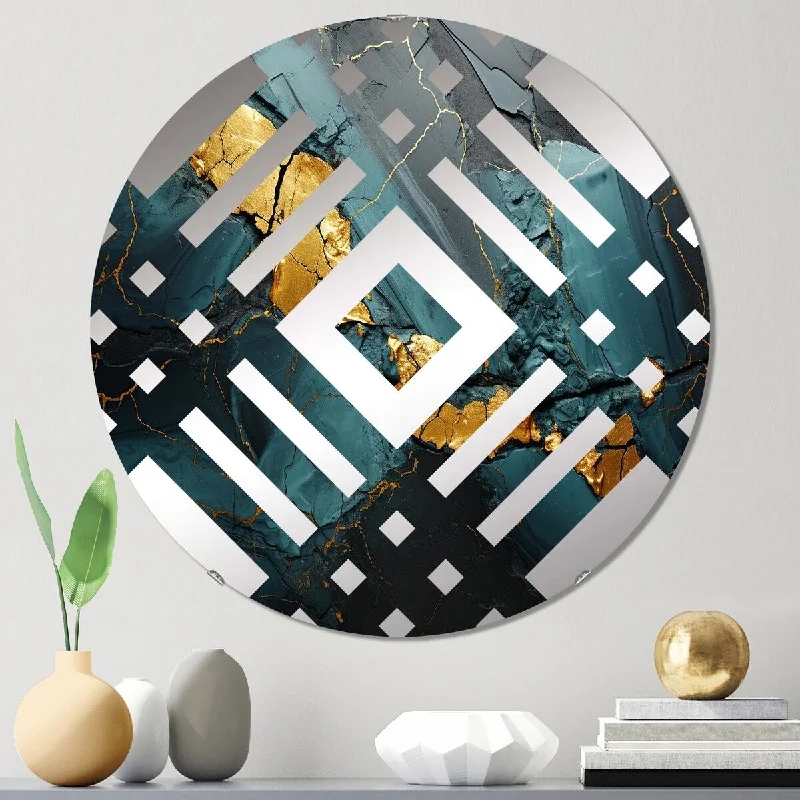 Designart "Gold and Green Abstract marble Aura II" - Modern Abstract Marble Diamond Decorative Mirror