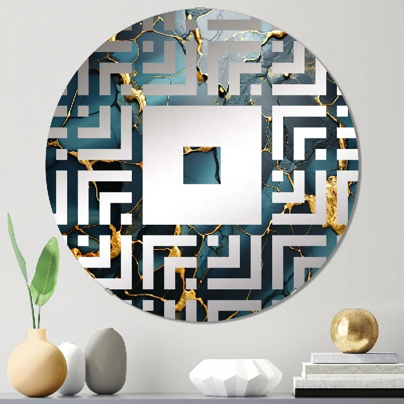 Designart "Gold and Green Abstract marble Aura IV" - Modern Abstract Marble Square Wall Mirror