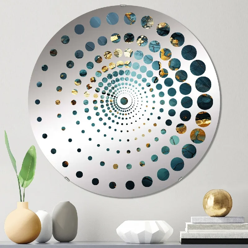 Designart "Gold and Green abstract marble design IV" - Modern Abstract Marble Spiral Circle Wall Mirror