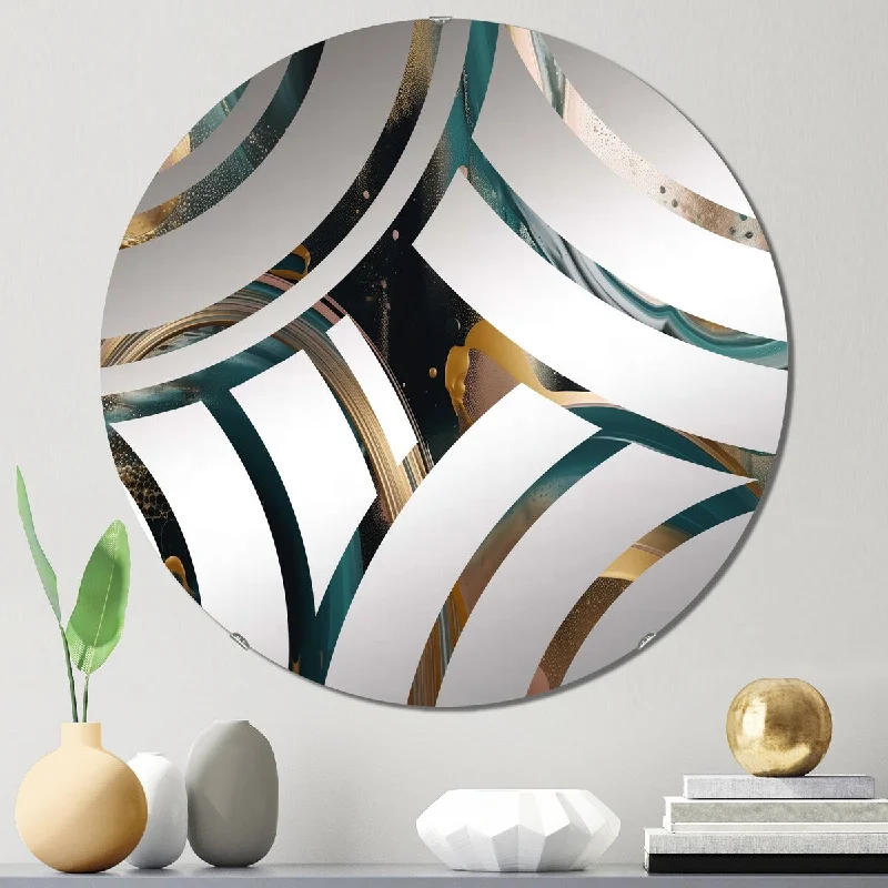 Designart "Gold And Green Marbled Euphoria IV" - Modern Abstract Marble Centre Wave Decorative Mirror