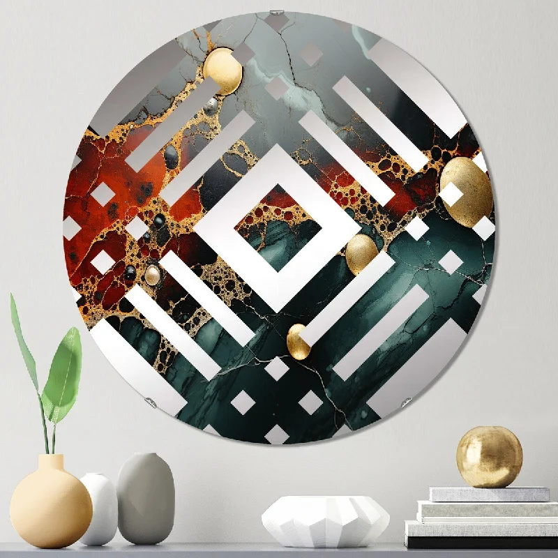 Designart "Gold and Green Serene abstract marble dream II" - Modern Abstract Marble Diamond Decorative Mirror