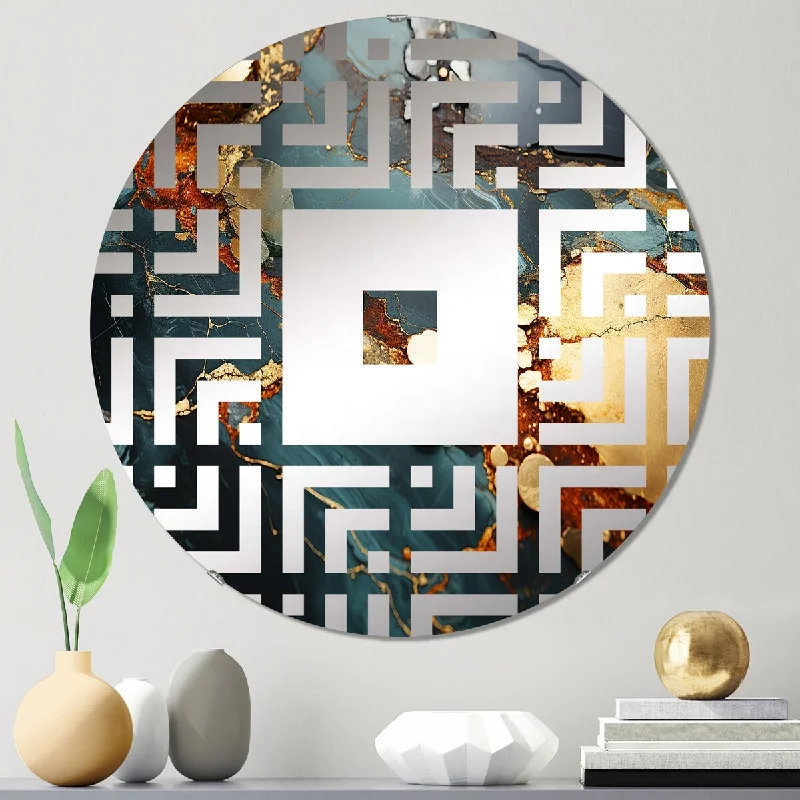 Designart "Gold and Green Serene abstract marble dream IV" - Modern Abstract Marble Square Wall Mirror