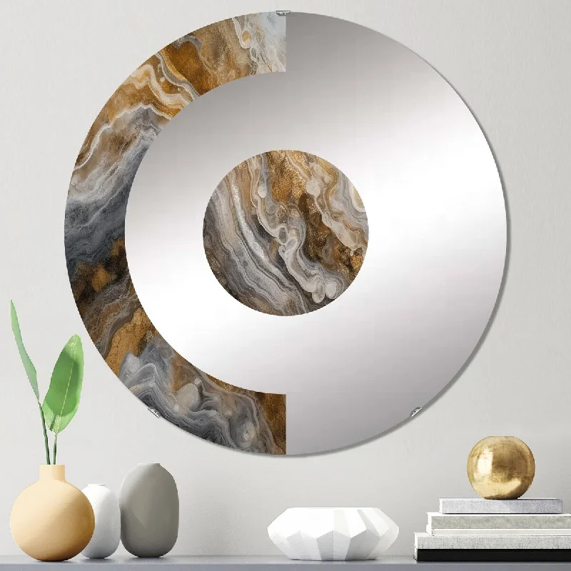 Designart "Gold And Grey A Marble Effect III" - Modern Abstract Marble Half Circle Wall Mirror