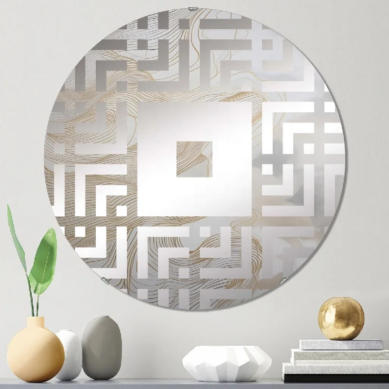 Designart "Gold And Grey Linear Expressions II" - Modern Abstract Line Art Square Wall Mirror