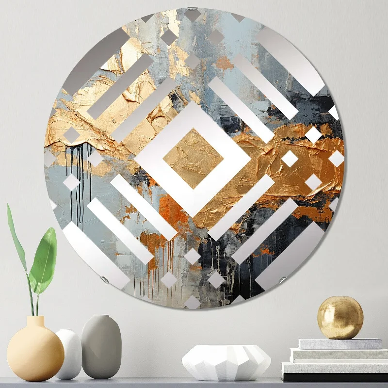 Designart "Gold and grey Modern liquid Shapes IV" - Modern Abstract Modern Shapes Diamond Decorative Mirror