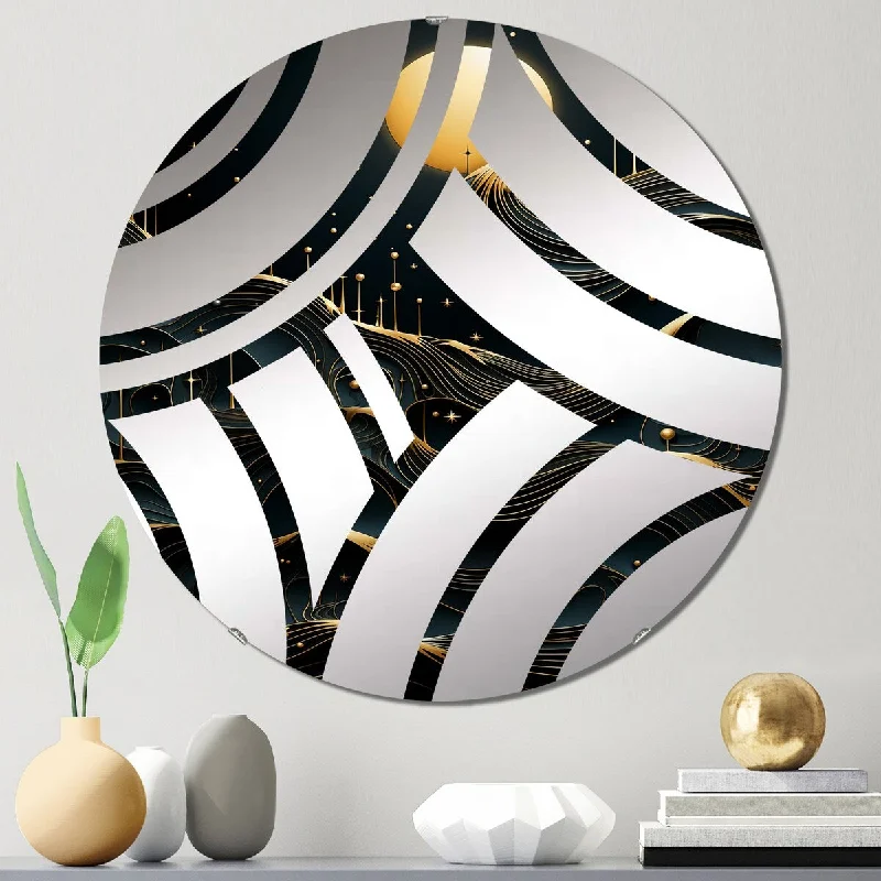 Designart "Gold and Minimalism moolight fever III" - Modern Abstract Landscapes Centre Wave Decorative Mirror