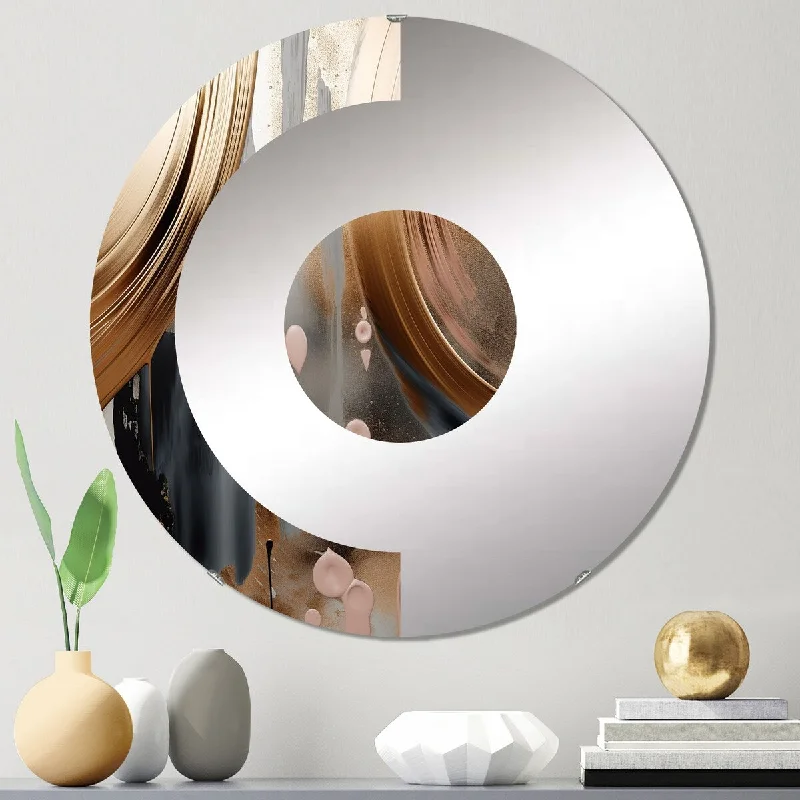 Designart "Gold And Pink Marbled Meditations III" - Modern Abstract Marble Half Circle Wall Mirror