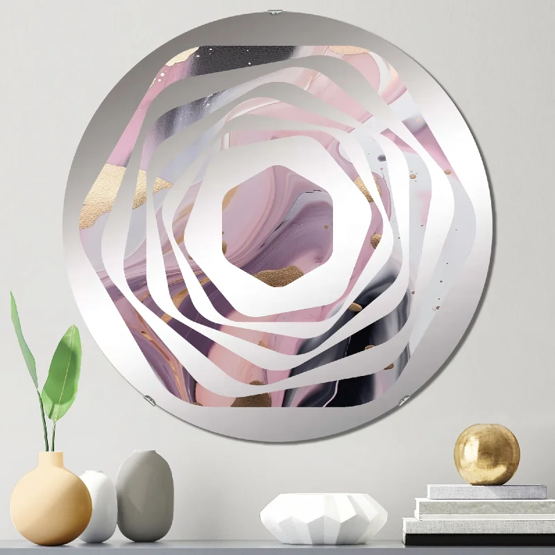 Designart "Gold And Pink Swirl Ink I" - Modern Abstract Marble Amorphe Decorative Mirror