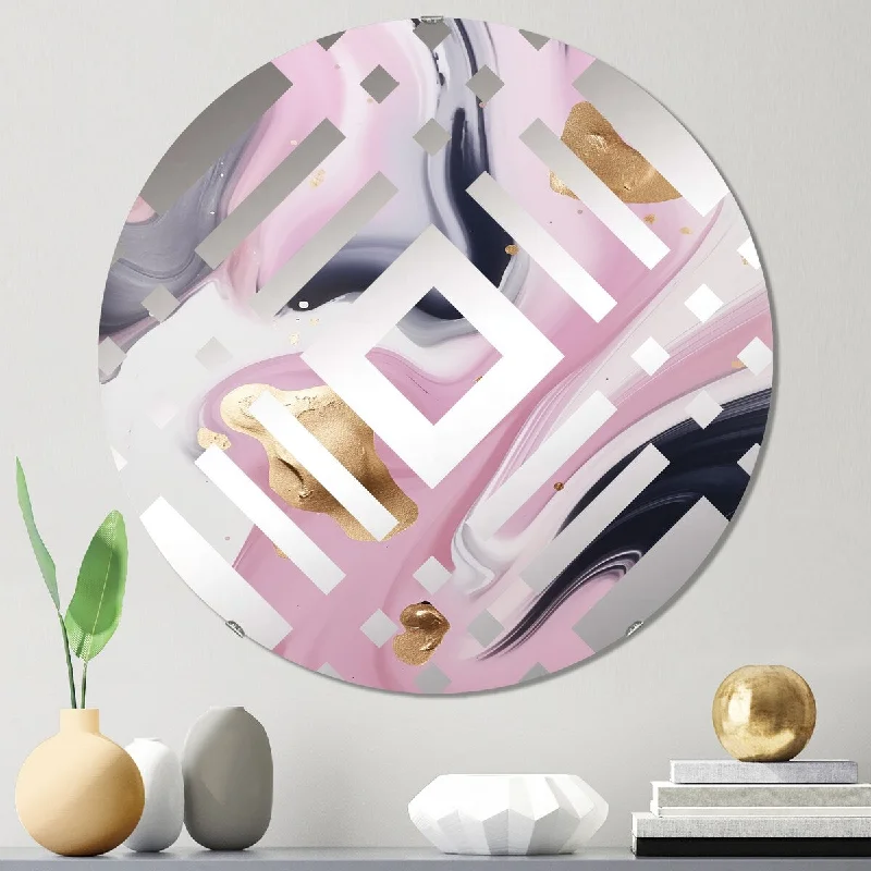 Designart "Gold And Pink Swirl Ink V" - Modern Abstract Marble Diamond Decorative Mirror