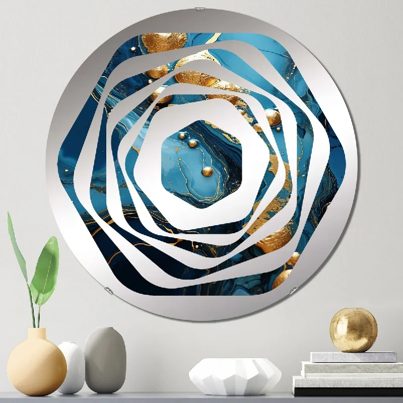 Designart "Gold and Sapphire Blue Marble Mosaic III" - Modern Marble Amorphe Decorative Mirror