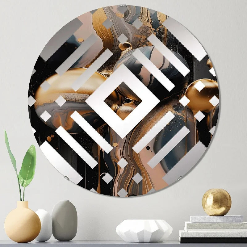 Designart "Gold Black Journey Through Marble II" - Modern Abstract Marble Diamond Decorative Mirror