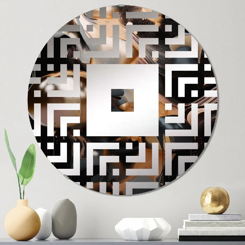 Designart "Gold Black Journey Through Marble IV" - Modern Abstract Marble Square Wall Mirror