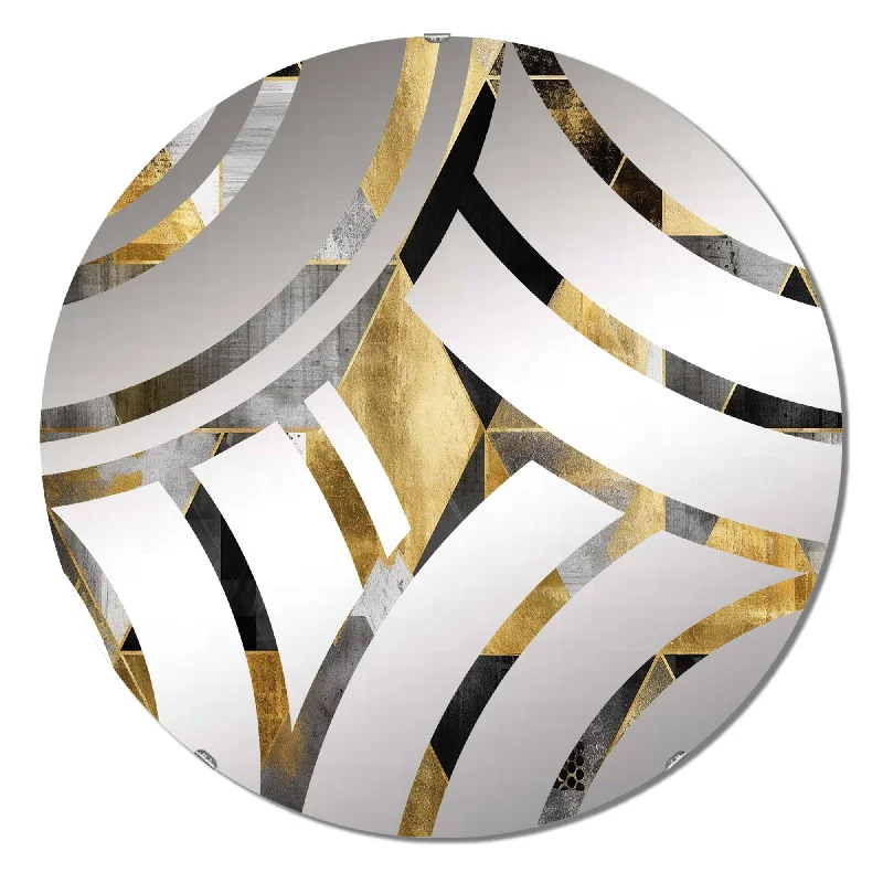 Designart "Gold Geometric Order II" - Modern Abstract Geometric Centre Wave Decorative Mirror