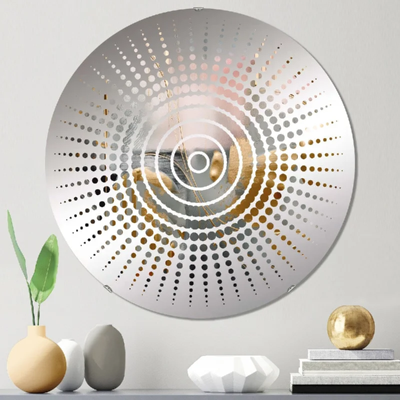 Designart "Gold Grey Marbled Symphony" - Modern Abstract Marble Sun Circles Wall Mirror