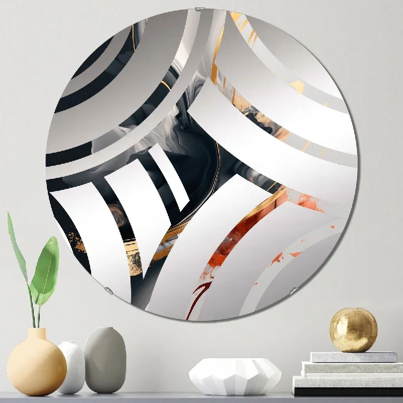 Designart "Gold Modern Shapes Painting" - Modern Abstract Centre Wave Decorative Mirror