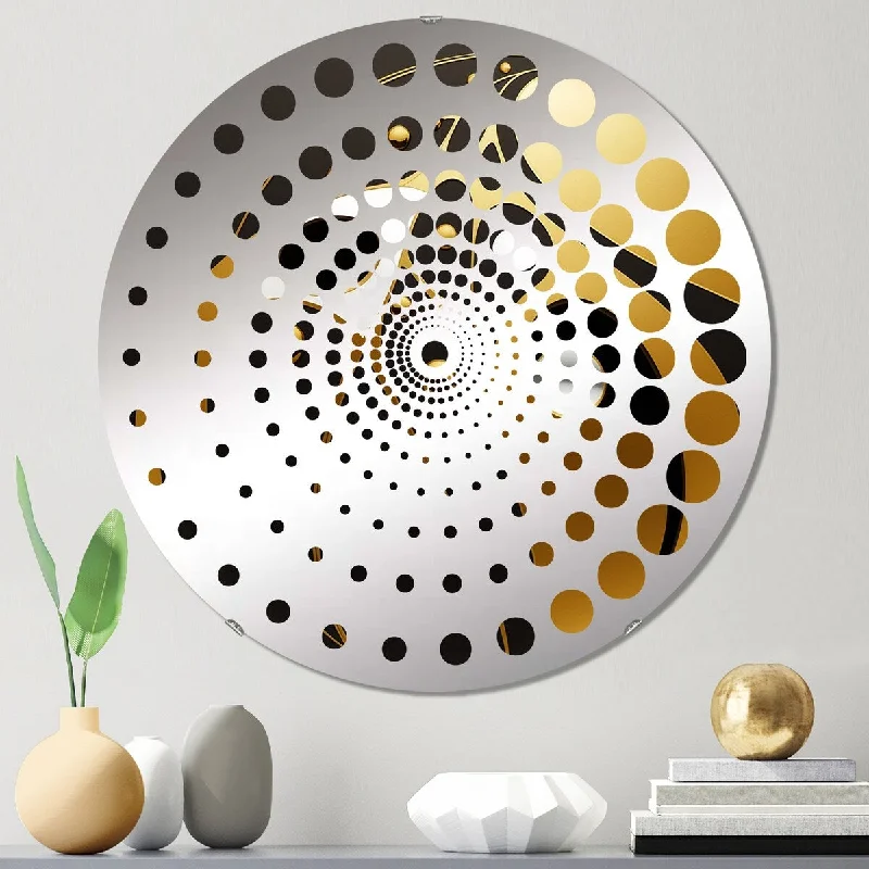 Designart "Golden And Black Sphere I" - Modern Abstract Geometric Spiral Circle Wall Mirror