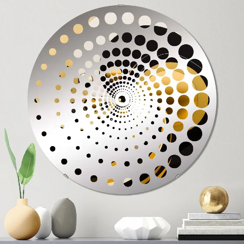 Designart "Golden And Black Sphere IV" - Modern Abstract Geometric Spiral Circle Wall Mirror