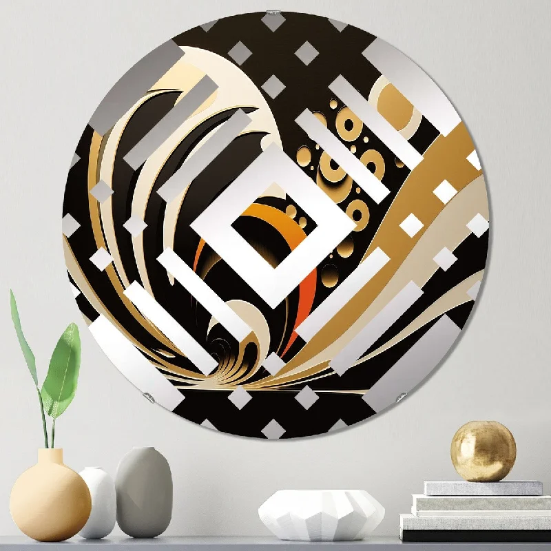 Designart "Golden Circular Universe V" - Modern Abstract Geometric Diamond Decorative Mirror