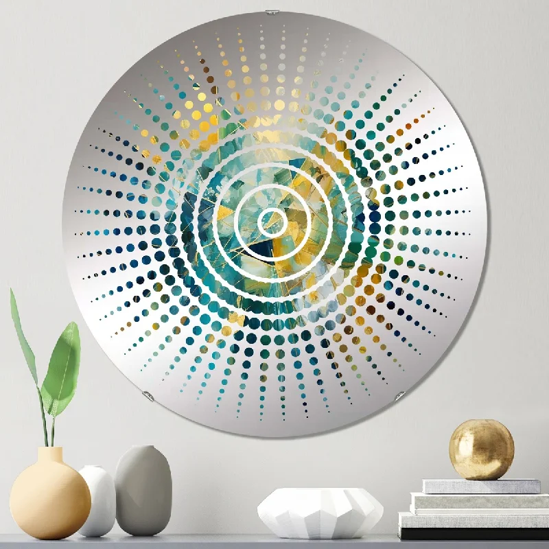 Designart "Golden Explosion Triangles VI" - Modern Abstract Geometric Sun Circles Wall Mirror