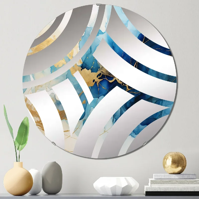 Designart "Golden Oceanic Wave Harmony III" - Modern Abstract Painting Centre Wave Decorative Mirror