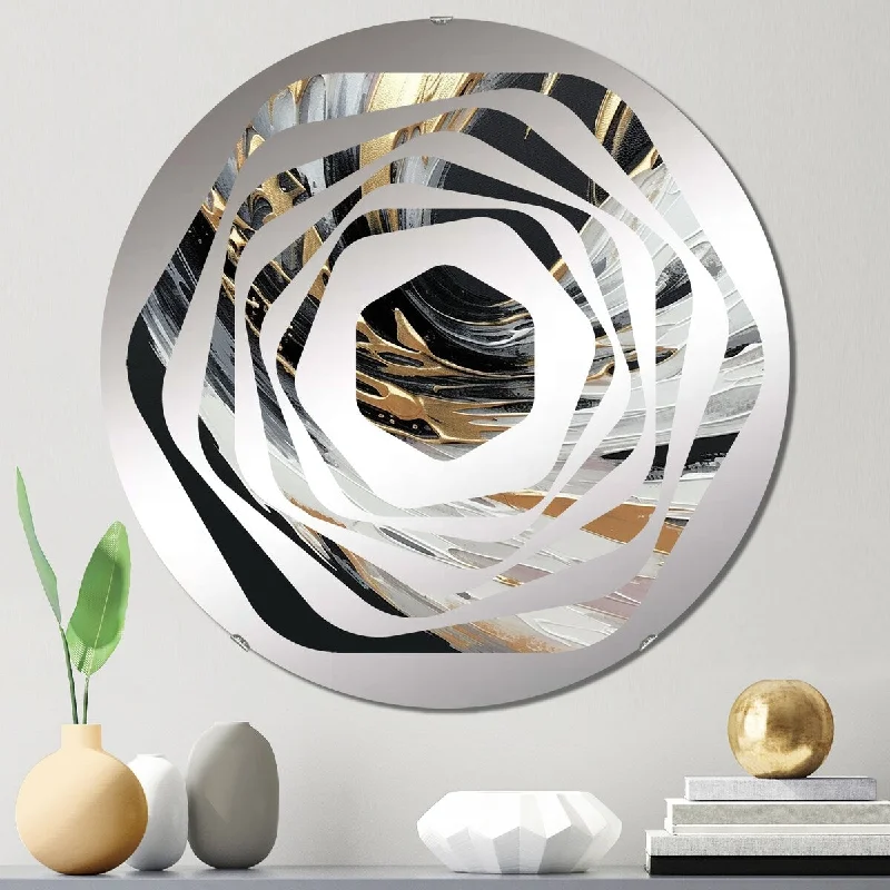 Designart "Golden River Wildness Abstract Gold And Black I" - Modern Abstract Painting Amorphe Decorative Mirror